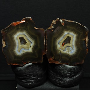 Green, White and Blue Banded Agate, Cut and Polished Turkish Agate Rainbow Pair, North Ankara, Raw and Rough Mineral Specimen.