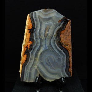 Blue and Black Banded and Crystal Agate Slab, Metaphysical Crystals, Polished Turkish Agate Slice, Slice Gemstone Lapidary Materials.