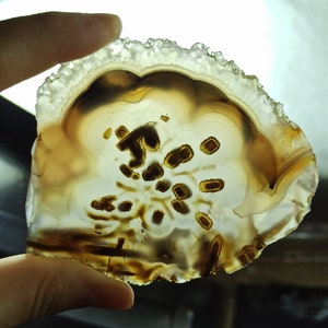 Blue Banded and Stick Agate and Crystal Slab, Cut and Polished Turkish Agate Slice, North Ankara Slab, Slice Gemstone Lapidary Materials.