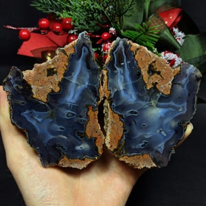 Blue Banded Thunderegg Agate, Thunderegg Achat, Cut and Polished Turkish Agate Pair,  Raw and Rough Mineral Specimen.