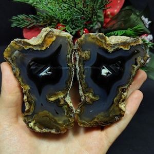 Blue Banded Thunderegg Agate, Thunderegg Achat, Cut and Polished Turkish Agate Pair,  Raw and Rough Mineral Specimen.