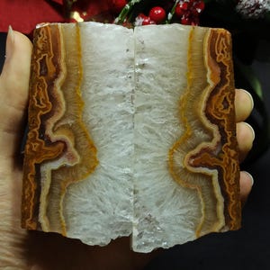 Orange Banded and Crystal Agate, Polished Turkish Agate Pair, Turkey Banded Agate, Raw and Rough Mineral Specimen, Metaphysical Crystals.