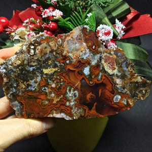 Turkish Red Banded Agate, Flower and Moss Agate, Polished Turkish Agate Rainbow Pair, North Ankara Raw and Rough Mineral Specimen.