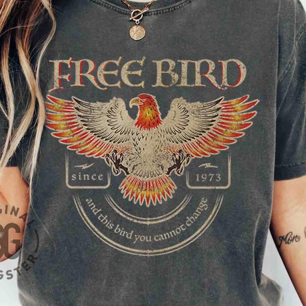 Chemise oiseau gratuite, T-shirt de groupe aux couleurs confortables, T-shirt de groupe de la vieille école, Chemise de musique rétro, T-shirt de groupe de rock, Chemises tendance surdimensionnées