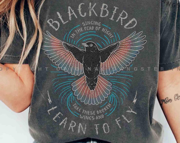 Blackbird Shirt. Old School Rock Band Shirt. Comfort Colors, Oversized Trendy Tee. Retro Music Shirt, Concert shirt, Song Lyrics beatle tee.