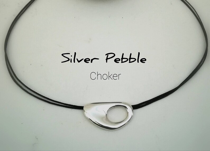 Small Silver Pebble Choker Hagstone Necklace