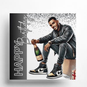 Carte d'anniversaire de luxe Dream Big Happy pour homme noir