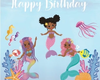 Black/African American Tropical Mermaid Birthday Card