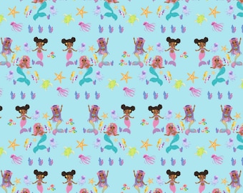 2 sheets of Cute African American/Black Mermaids undersea Wrapping Paper/Gift Wrap