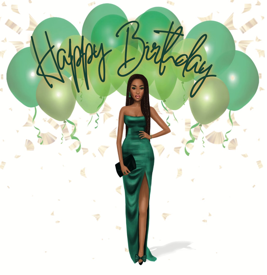 Open Happy Birthday Card Wishing You A Very Artistic Lady Green Dress