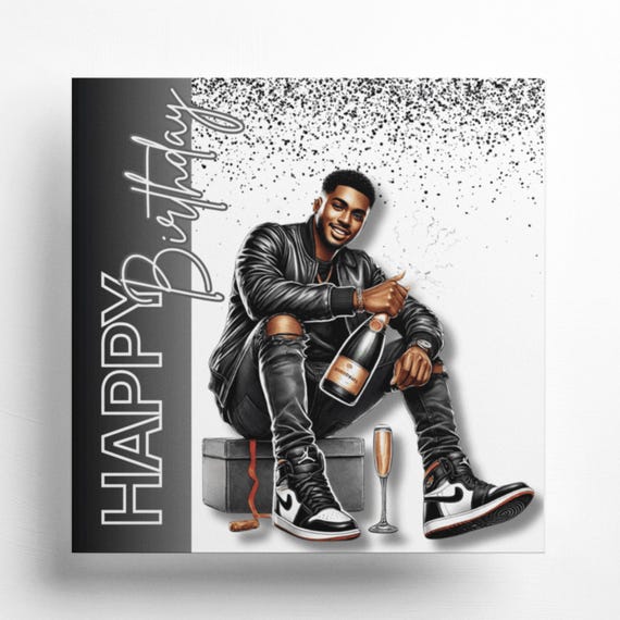 Artery8 Biglietto D'Auguri Futuristico: Ritratto Uomo Africano Con Occhiali Da Sole - Card Bianca Per Compleanno, Lui O Lei