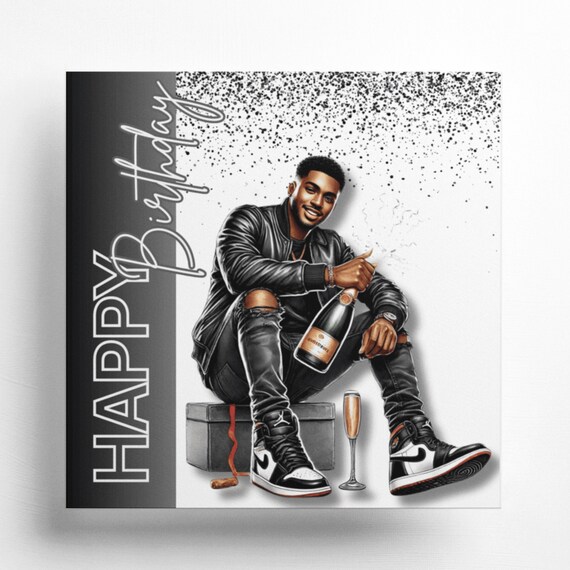 Artery8 Biglietto D'Auguri Futuristico: Ritratto Uomo Africano Con Occhiali Da Sole - Card Bianca Per Compleanno, Lui O Lei