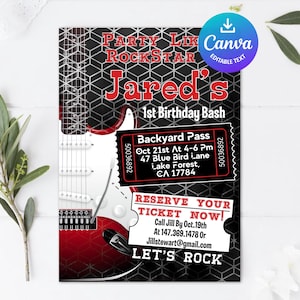 Invitación de cumpleaños de rock and roll, fiesta de cumpleaños de estrella de rock editable, fiesta de cumpleaños como una estrella de rock, invitación a rockear, fiesta de cumpleaños musical