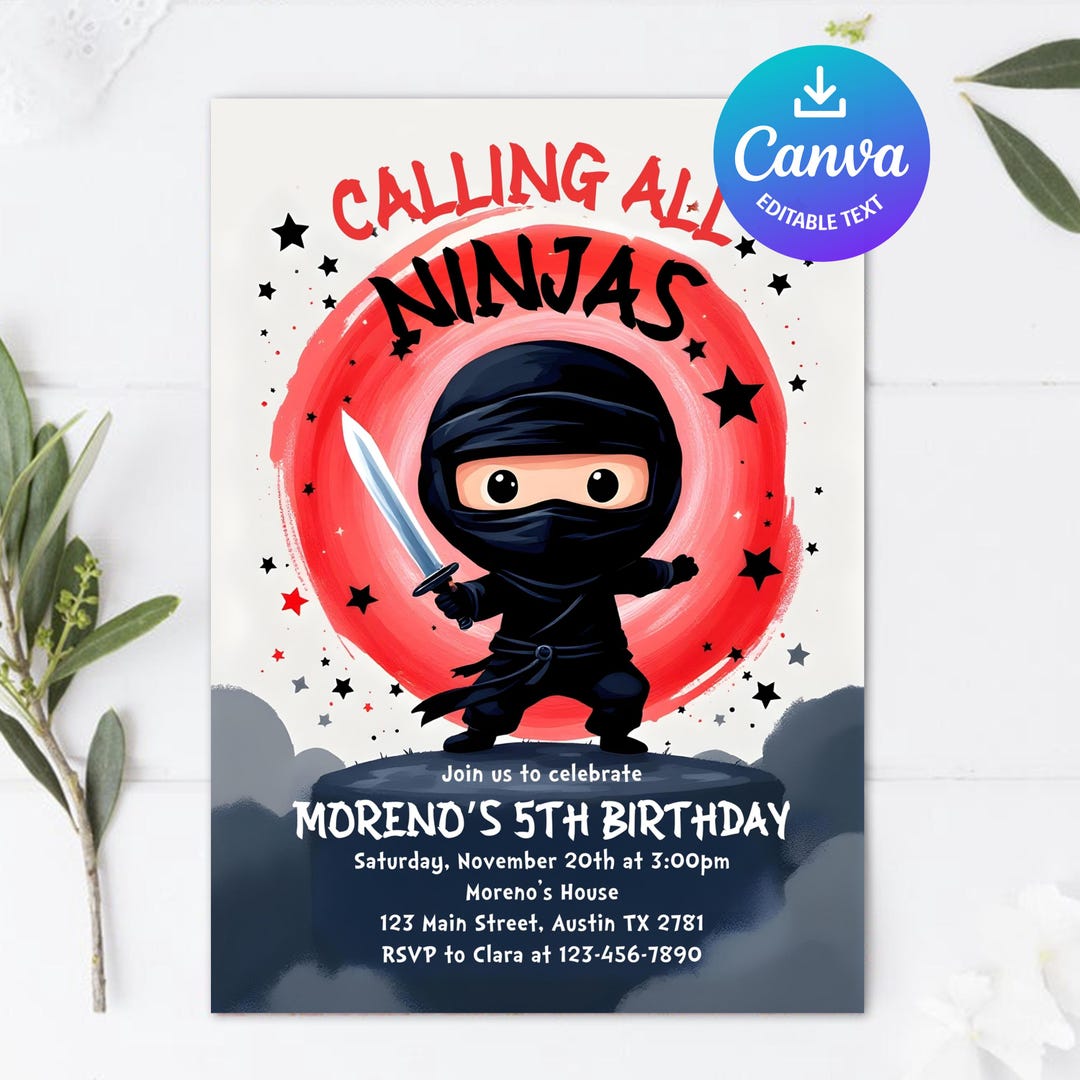 Editable Ninja Birthday Party Invitation, Karate Birthday Invitation, Warrior Birthday Party ...