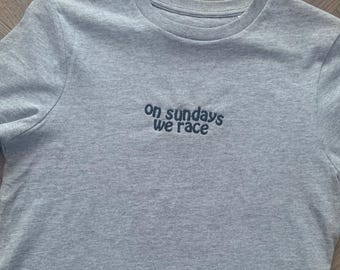 Formula 1 Motorsport Embroidered Women's Fitted T-shirt - on sundays we race - Custom Colours
