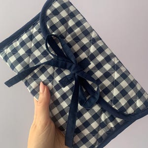 Quilted Envelope E-Reader or Book Sleeve - Cotton Navy Gingham Fabric