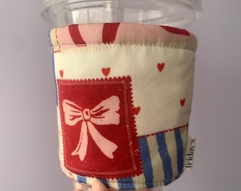 Fundas hechas a mano para vasos de café helado con estampado de lazo y corazón - Juego de 2