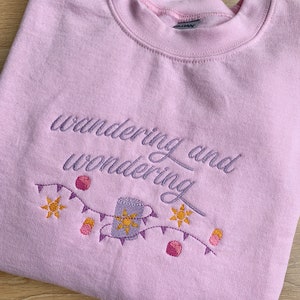 Princess Inspired Embroidered T-Shirt with Rapunzel Inspired Quote and Motif - &#39;wandering and wondering&#39;