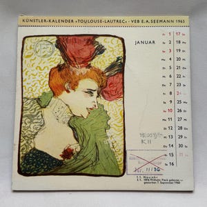 Kunstler-Kalender vintage 1965 di Henri de Toulouse-Lautrec - Calendario con cartoline artistiche (7,8 x 7,8 pollici)