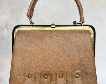 Borsa da donna vintage dell'era sovietica / Borsa classica in pelle marrone / Moda retrò / Accessori da collezione degli anni '70 / Condizioni eccellenti