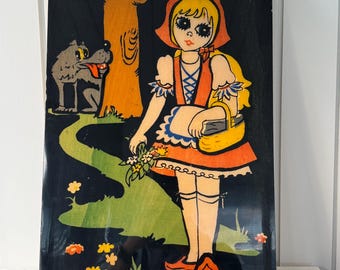 Vintage Wooden Wall Art Little Red Riding Hood - Retro Fairy Tale Illustration Decor, 30x42 cm (11.8x16.5 in)