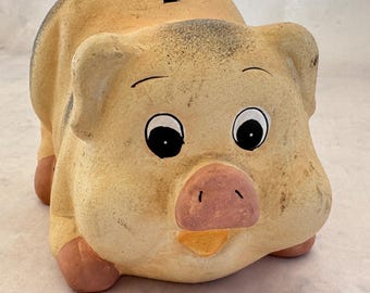 Ceramic Piggy Bank Retro Coin Holder Cute Animal Figurine Nursery Decor Rustic Collectible Gift Farmhouse Style Money Box