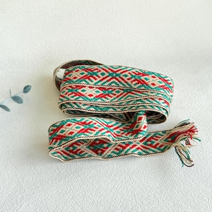 Vintage Irish Crafts Westport Woven Wool Sash Belt Green Multi-Color Irish Crios Belt Yellow-Green - Hand-Woven by Liz Christy main image 4