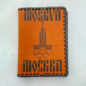 Vintage 1980 Moskau Olympiade Lederdokumentenhalter Sowjetunion Auto Brieftasche UdSSR Abdeckung