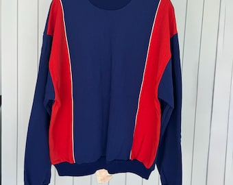 Vintage MARAT Sweatshirt 1980s Soviet Estonia Sports Pullover NOS Cotton Red Blue USSR Streetwear Original Tag
