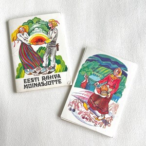Set di cartoline di racconti popolari estoni “Eesti Rahva Muinasjutte” 1979 URSS • Cartoline di storie vintage illustrate con busta • Arte di E. Vaher
