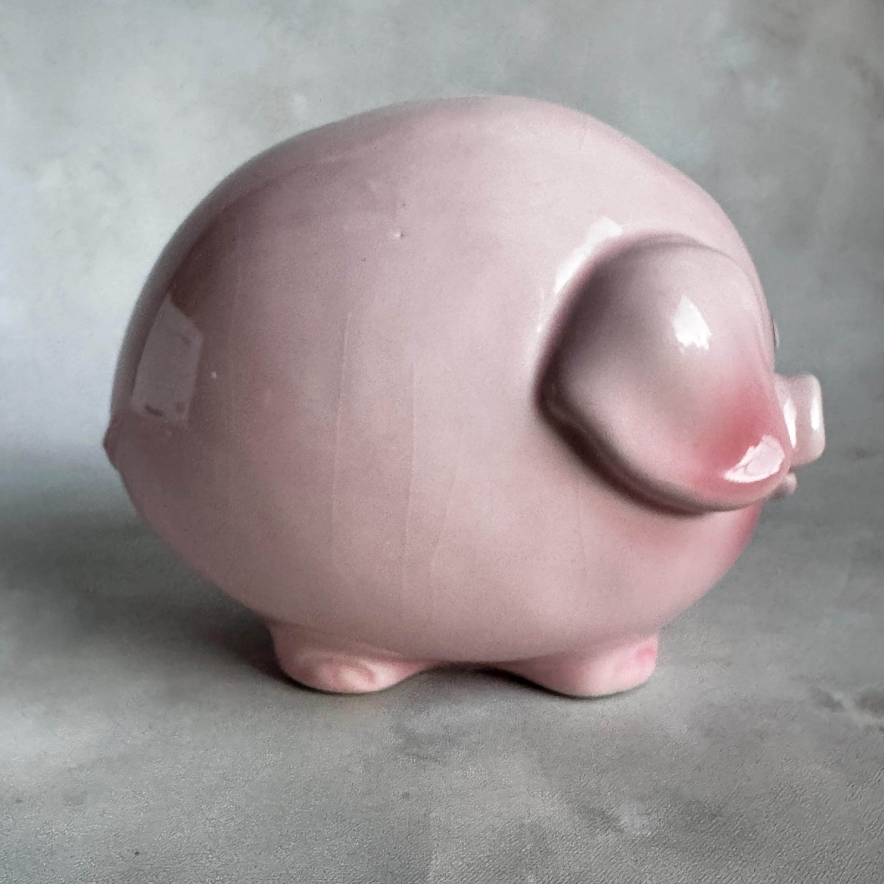 ヴィンテージピンクのセラミック貯金箱 | かわいい豚型貯金箱 | レトロ