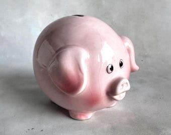 Vintage Pink Piggy Bank Ceramic | Cute Pig Shape Coin Bank | Retro Kitsch Animal Decor | 1980s Style Money Box | Pastel Home Decor