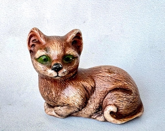 Vintage keramisch kattenbeeldje - handgeschilderd jaren 70-miniatuur, rustiek decor, verzamelobject