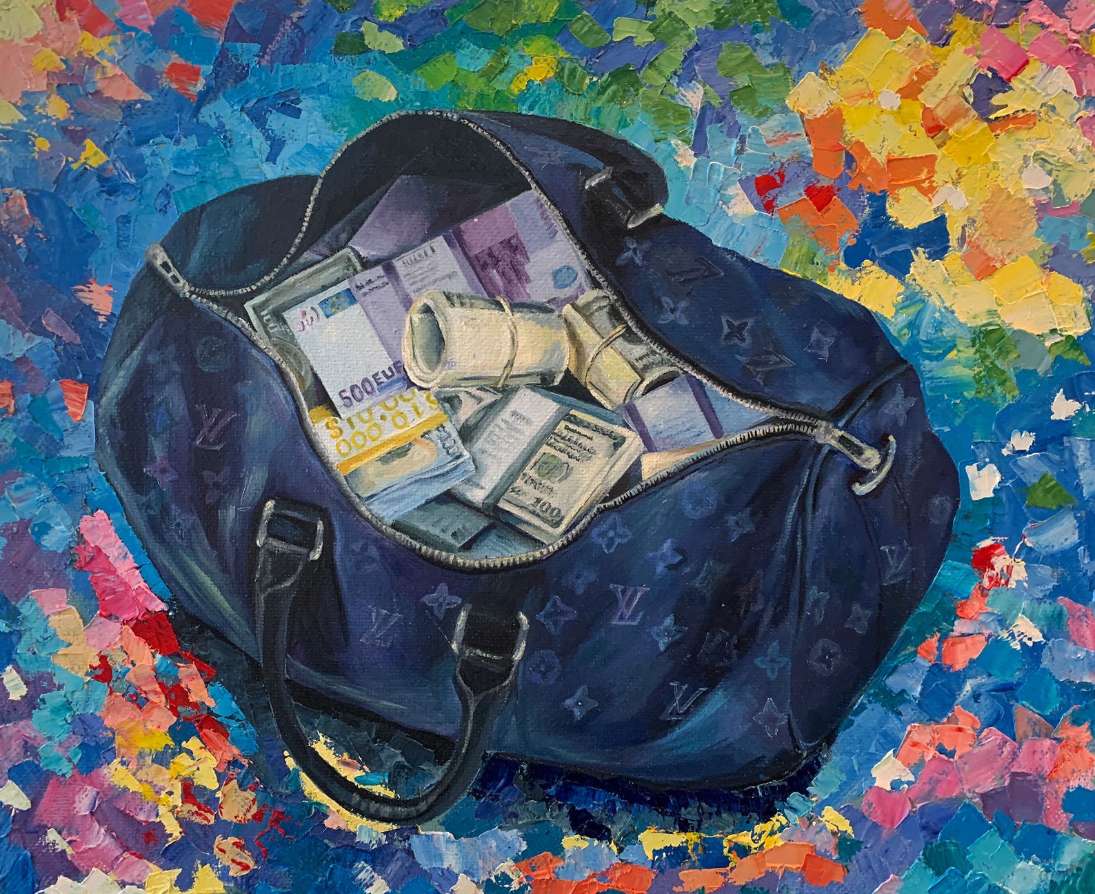 Money Bag Painting Money Bills Original Art Oil Painting By Etsy