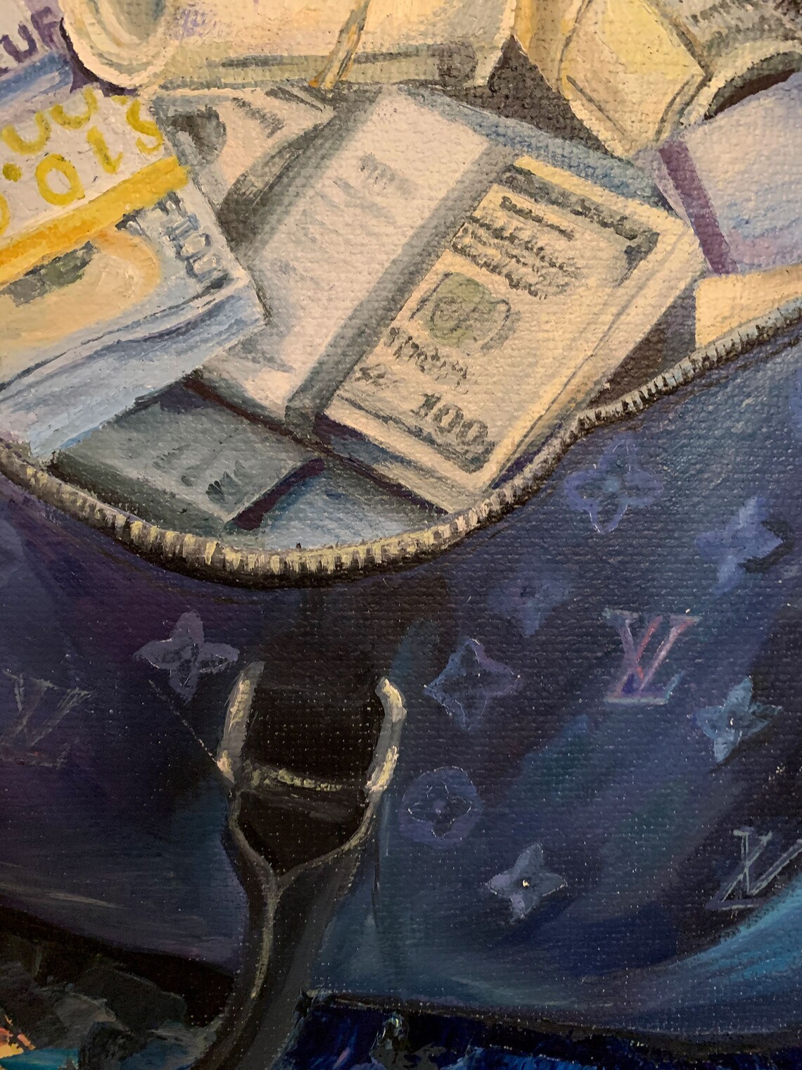 Money Bag Painting Money Bills Original Art Oil Painting By Etsy