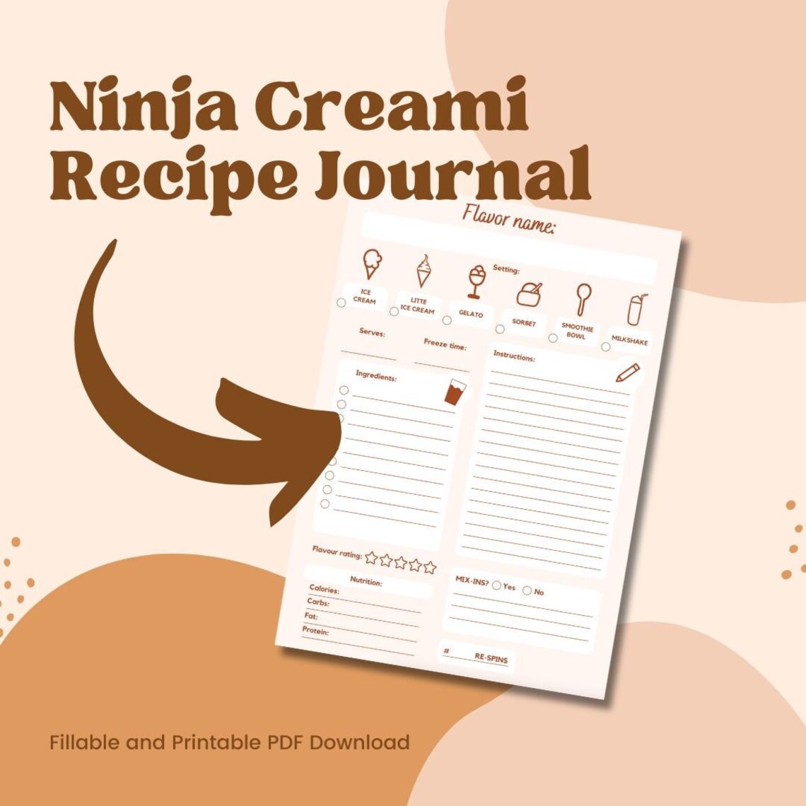 Ninja Creami Recipe Journal Printable PDF Download Tiktok Viral Etsy Ninja creami recipe journal printable pdf download tiktok viral etsy