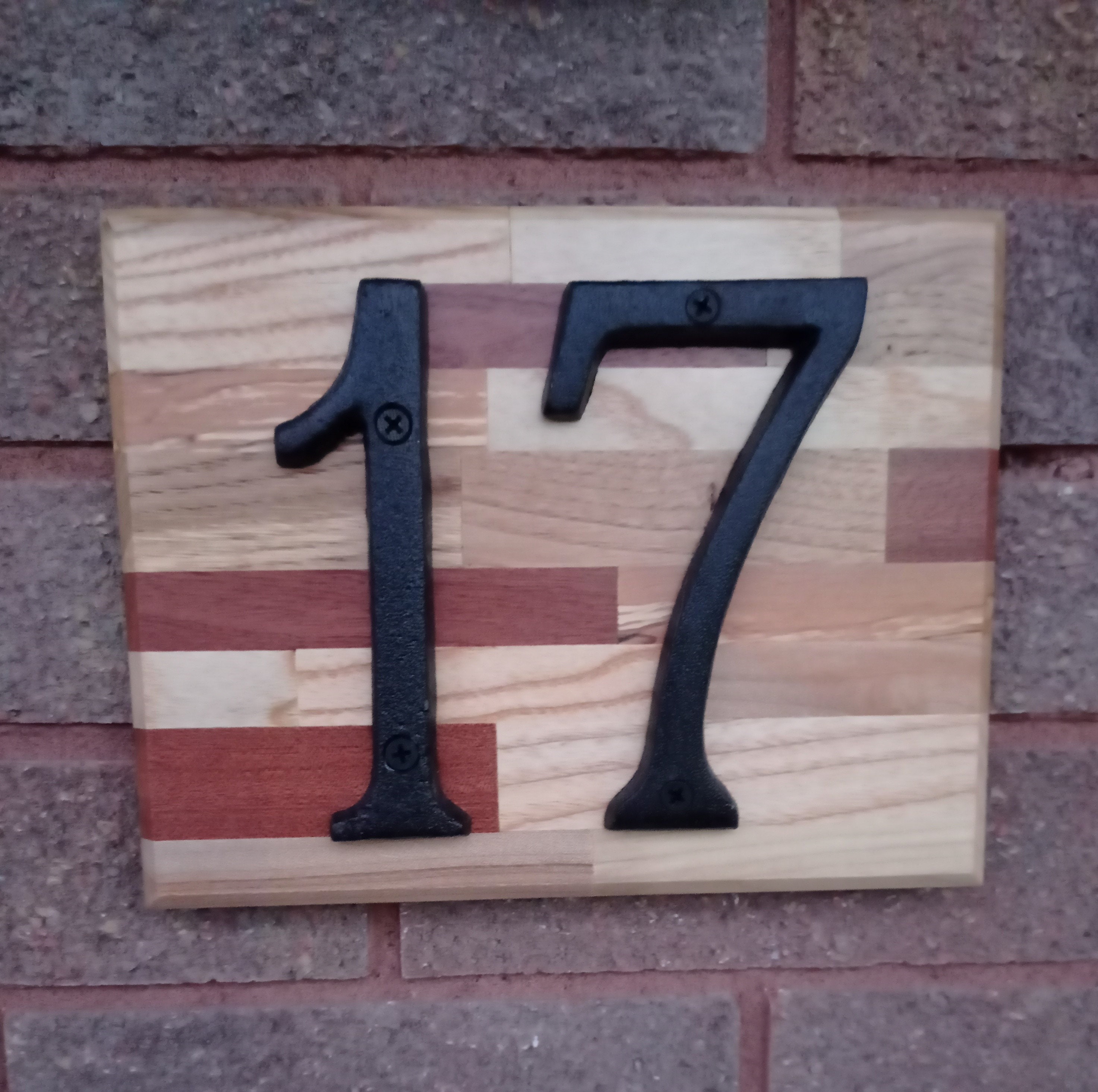 Handmade Door House Number Plaque. Wood stripes with cast iron Etsy