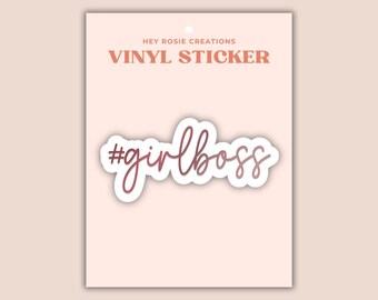 Hashtag Girlboss Vinyl Aufkleber | Roségold-Schriftzug, langlebig, wasserfest, 7,5 cm