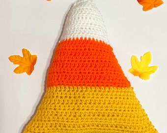 Handmade Crochet Candy Corn Pillow Halloween Decor
