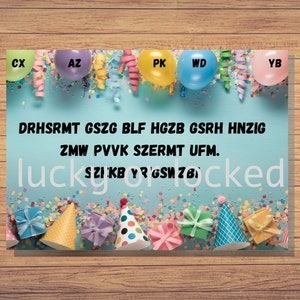 Cartão de feliz aniversário estilo sala de fuga para impressão, cartão de aniversário criptografado, melhor cartão de aniversário, cartão de aniversário engraçado, envelope para impressão