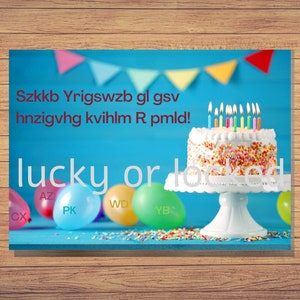 Cartão de feliz aniversário estilo sala de fuga para impressão, cartão de aniversário criptografado, melhor cartão de aniversário, cartão de aniversário engraçado, envelope para impressão