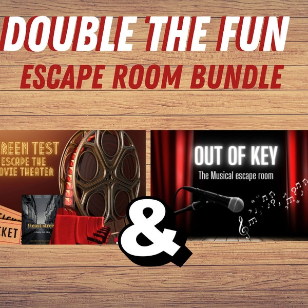 Escape room bundle kit. Movies and Musicals themed printable escape room. Free greeting card . Family fun game. DIY printable puzzles.