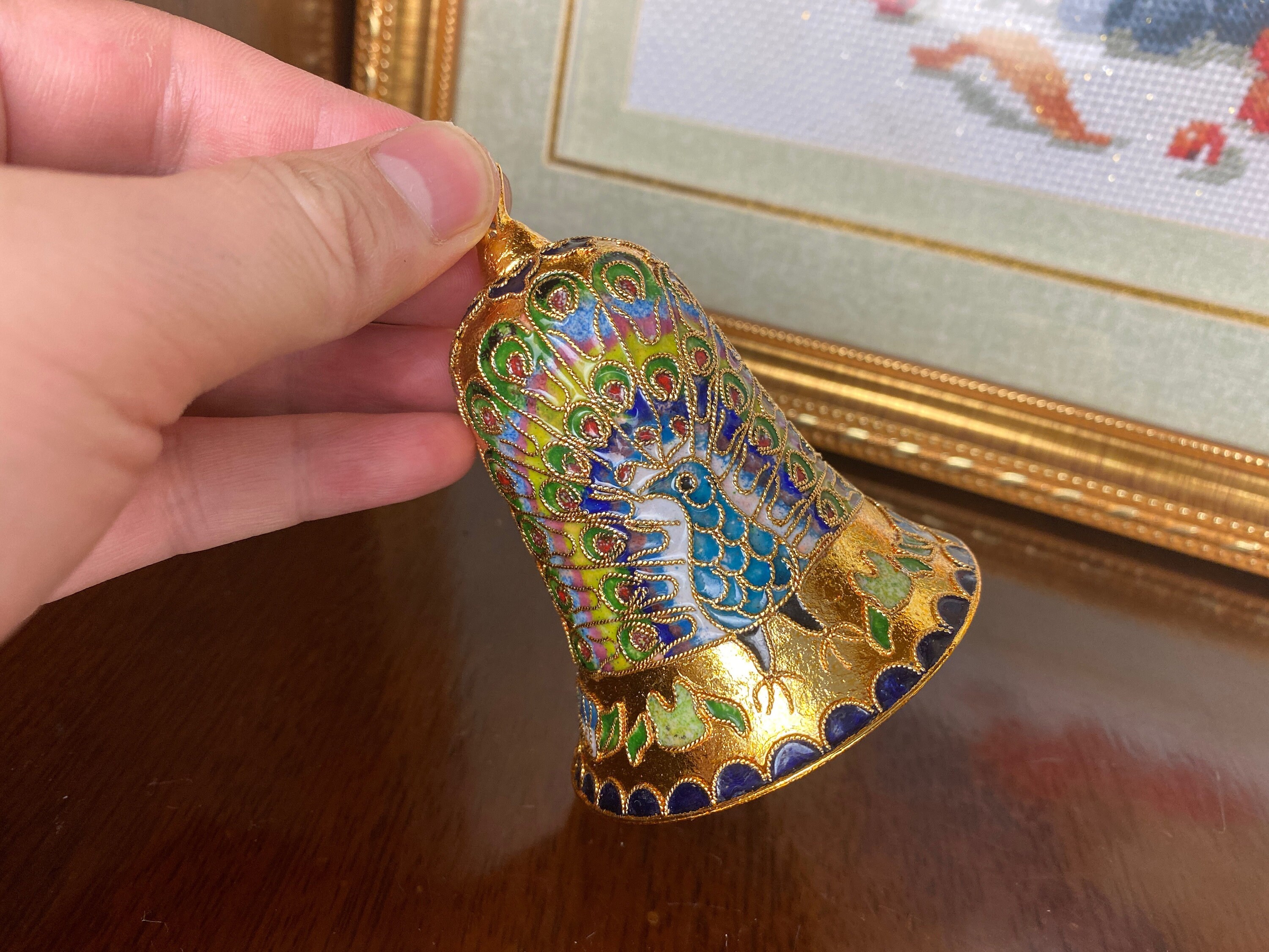 Vintage Golden Bell Cloisonne Christmas Bell Peacock Etsy