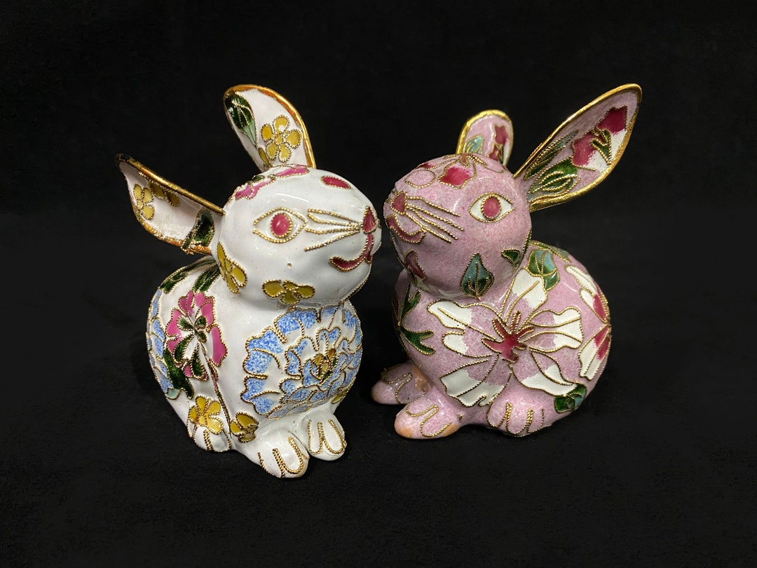 Vintage Chinese Cloisonné Rabbit in White and Pink Colors , Christmas ...
