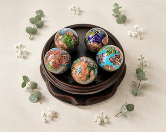 Vintage Cloisonne Silver Blue Enamel Round Beads, Necklace Pendant