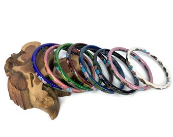 Retro 1980s Cloisonne Bangles - Elegant Wide Wrist Jewelry, Timeless Style