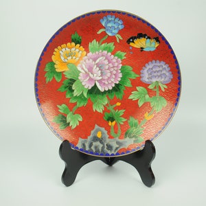8&#39; Handmade Floral Cloisonne Copper Plate, Decorative Collectible Wall Display
