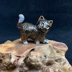 Vintage Chinese Cloisonne Enamel Cat Figurine, Ornate Decoration, Polished Surface
