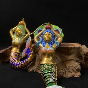 Vintage Cloisonné Mermaid Hanging Articulated Ornament - Decorative Collectible