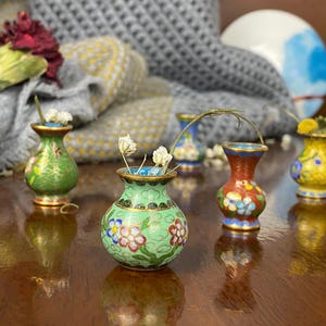 Vintage Cloisonné Mini Vase: Handmade Enamel Bud Vase, Boho Decor